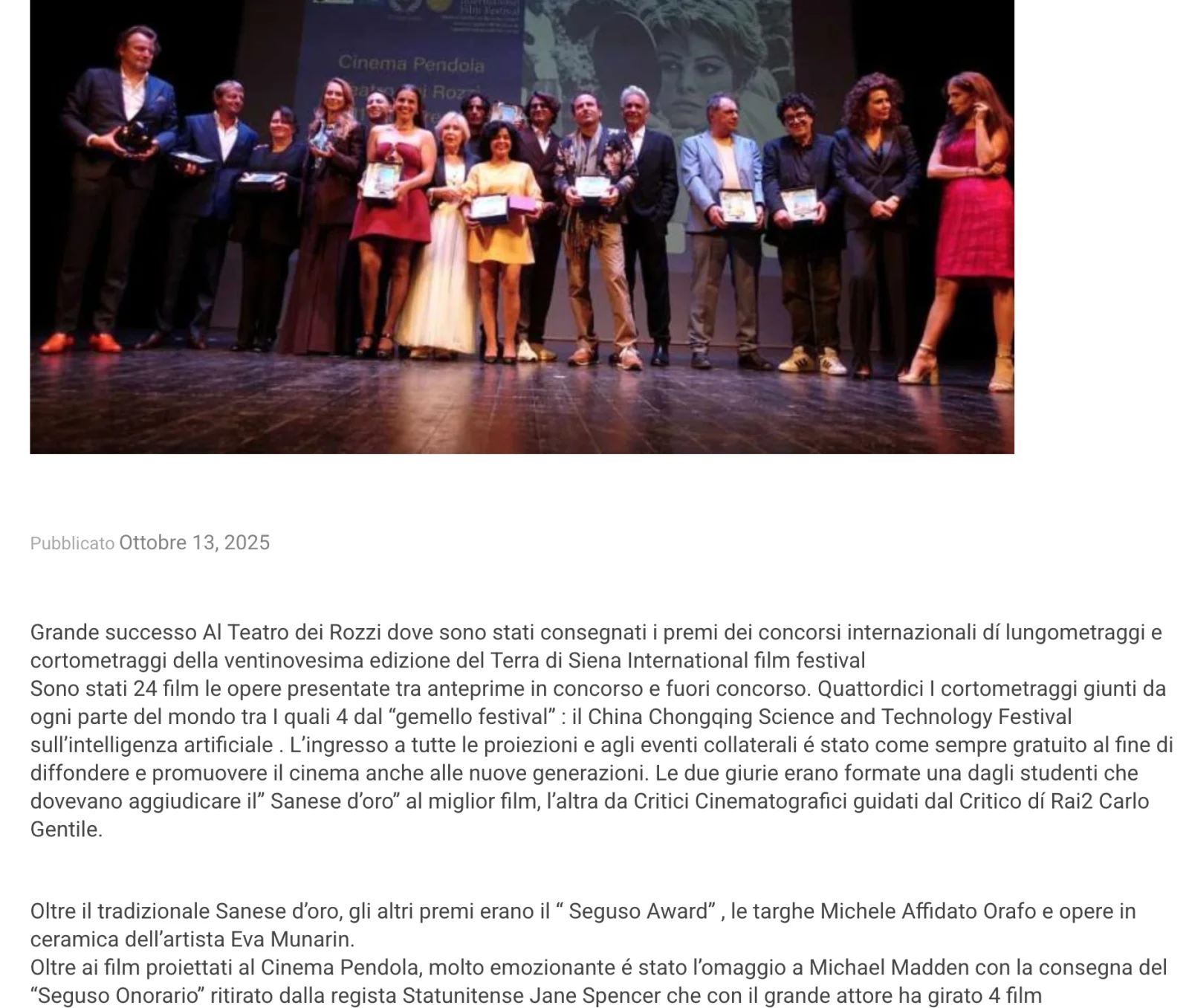 Rassegna Stampa 29° Terra di Siena International Film Festival 2025