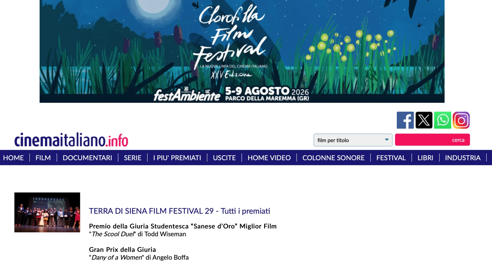 Rassegna Stampa 29° Terra di Siena International Film Festival 2025