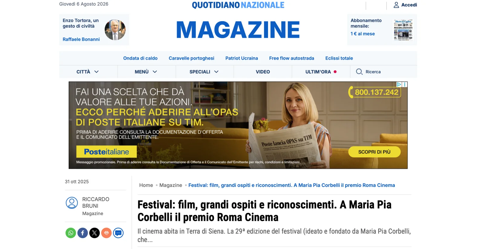 Rassegna Stampa 29° Terra di Siena International Film Festival 2025