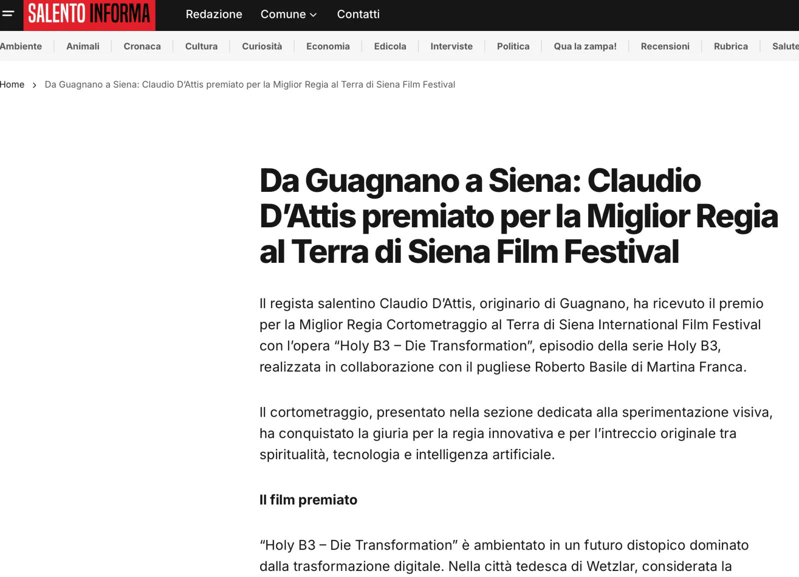 Rassegna Stampa 29° Terra di Siena International Film Festival 2025