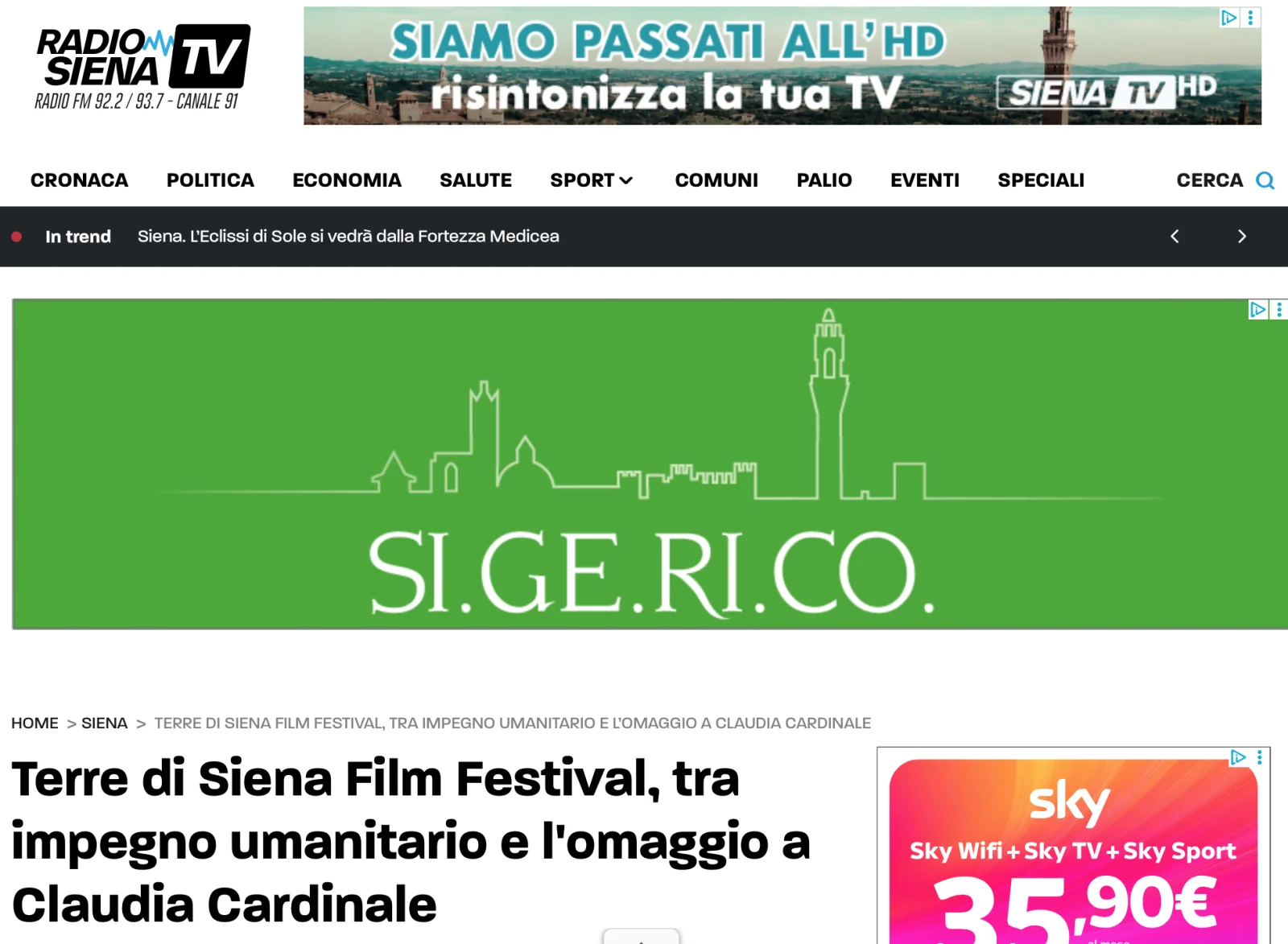 Rassegna Stampa 29° Terra di Siena International Film Festival 2025