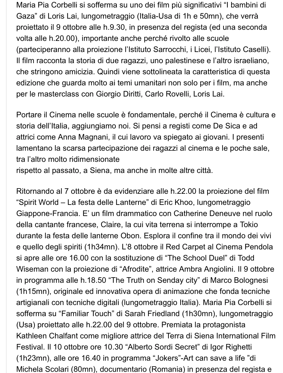 Rassegna Stampa 29° Terra di Siena International Film Festival 2025