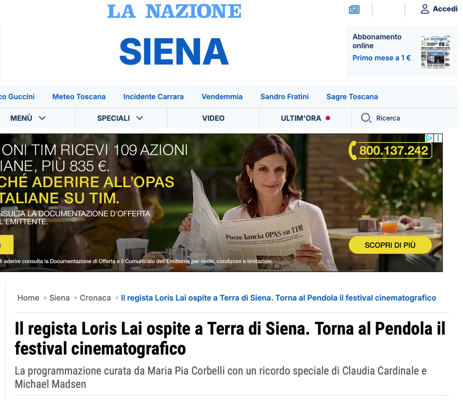 Rassegna Stampa 29° Terra di Siena International Film Festival 2025