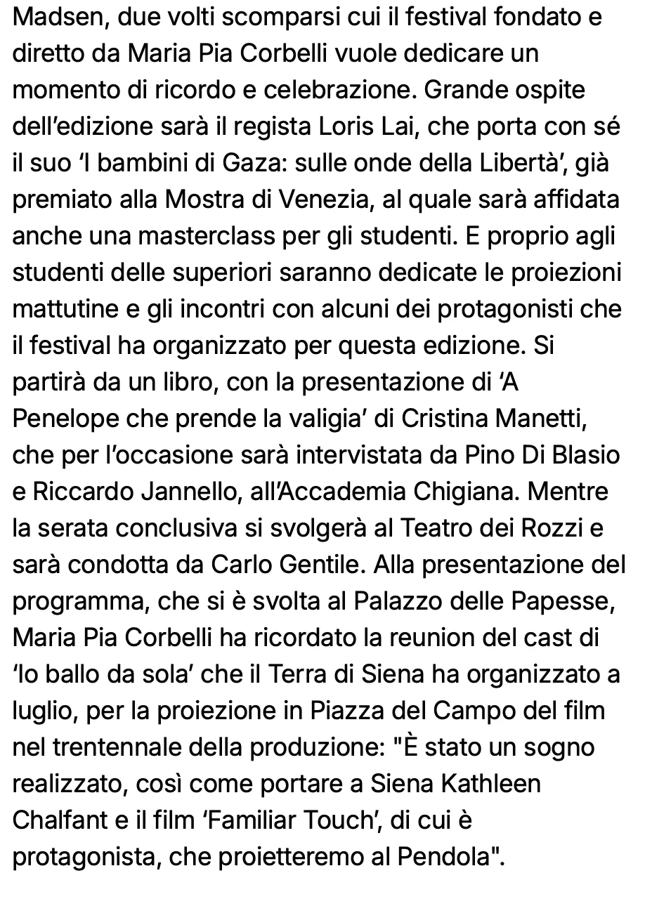 Rassegna Stampa 29° Terra di Siena International Film Festival 2025