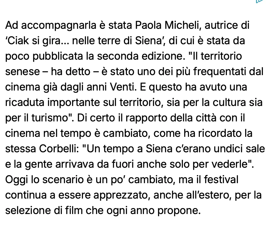 Rassegna Stampa 29° Terra di Siena International Film Festival 2025