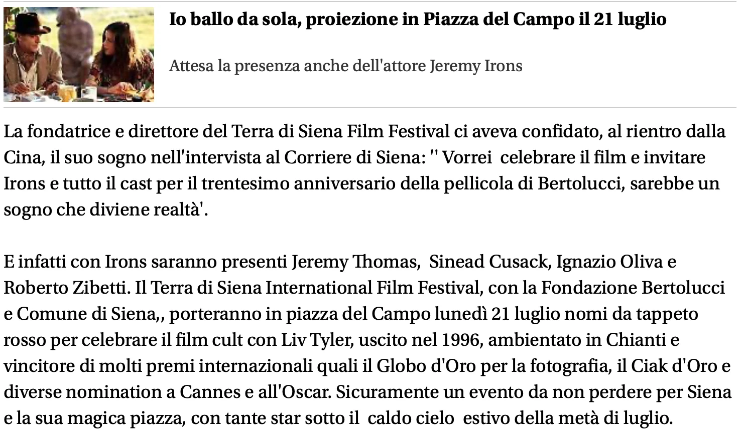 Rassegna Stampa 29° Terra di Siena International Film Festival 2025