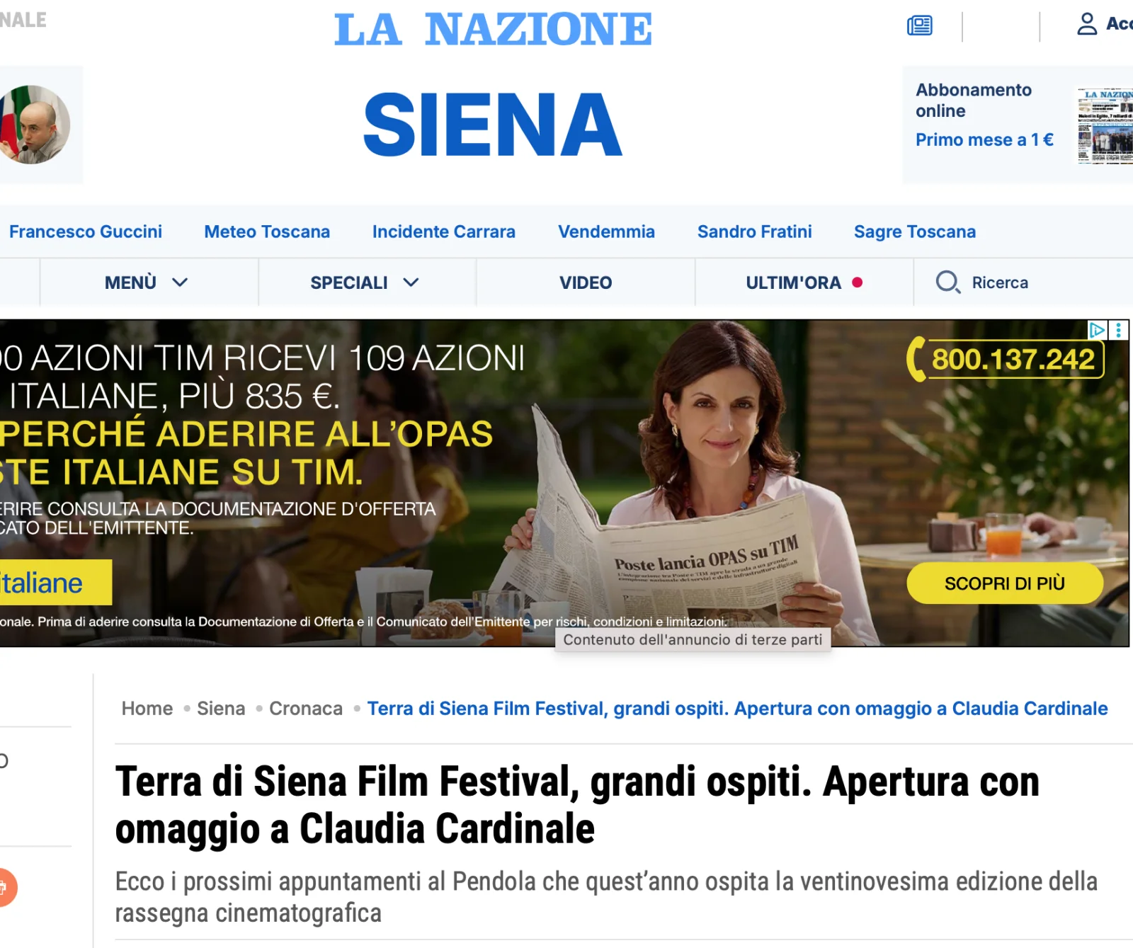 Rassegna Stampa 29° Terra di Siena International Film Festival 2025