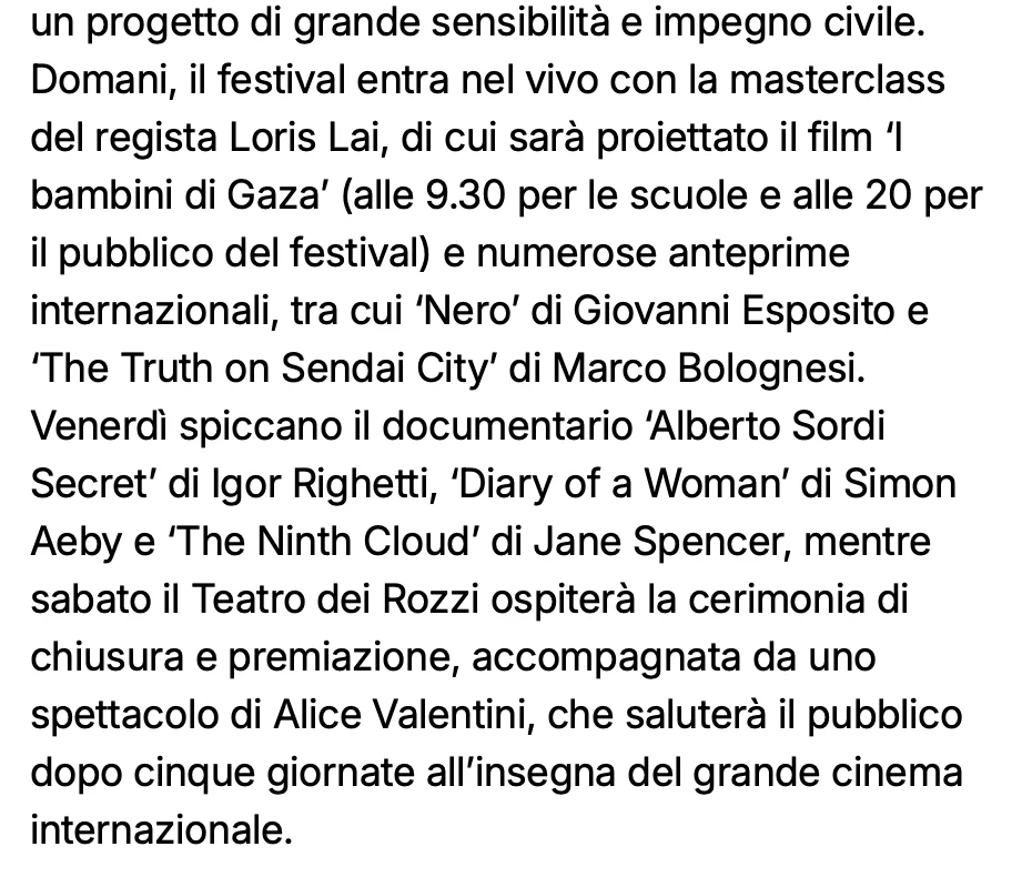 Rassegna Stampa 29° Terra di Siena International Film Festival 2025