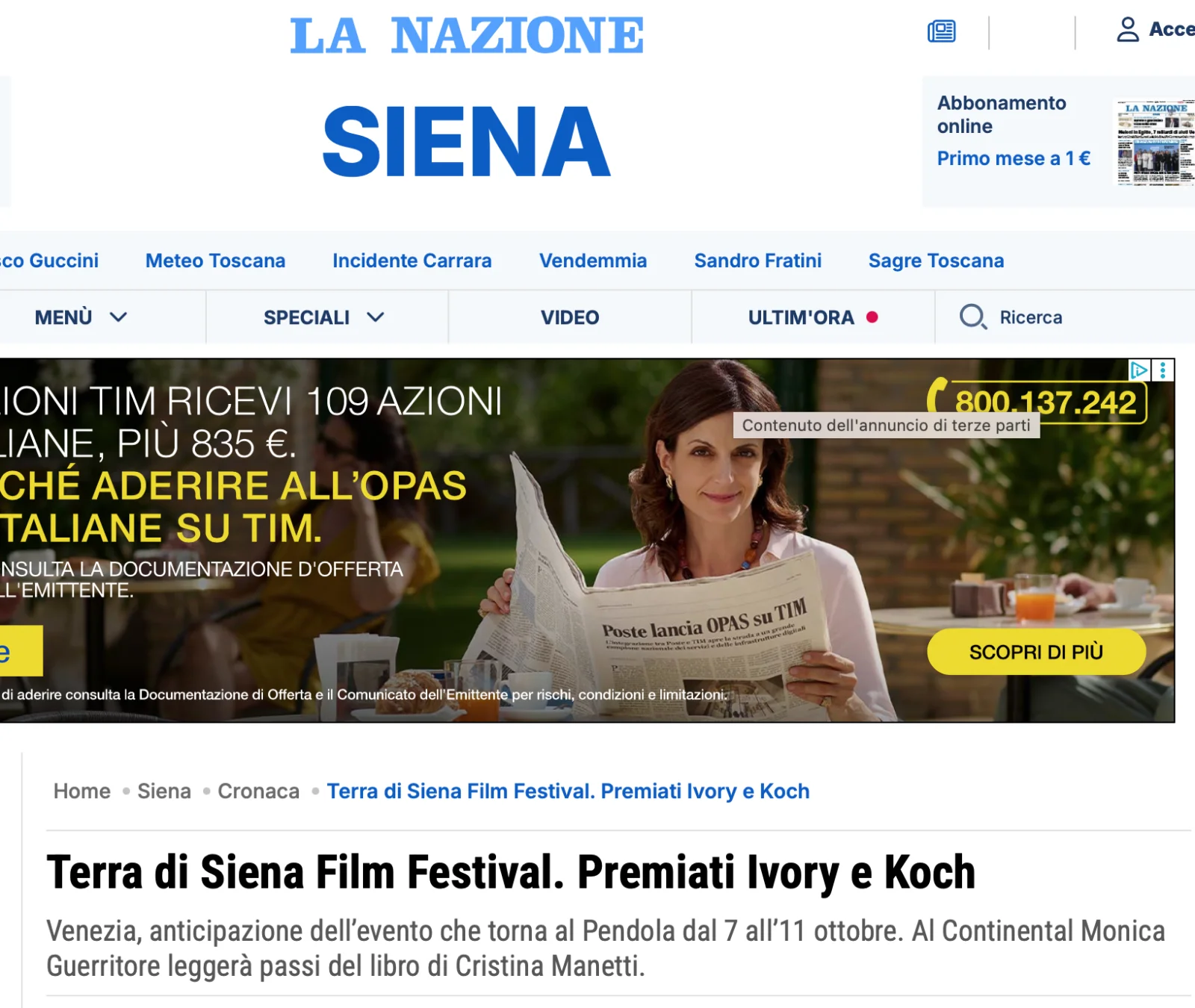 Rassegna Stampa 29° Terra di Siena International Film Festival 2025