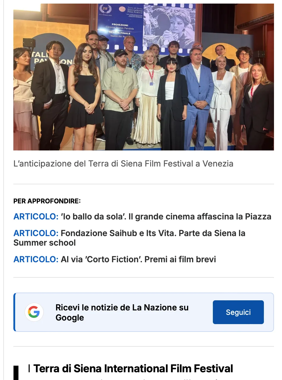 Rassegna Stampa 29° Terra di Siena International Film Festival 2025