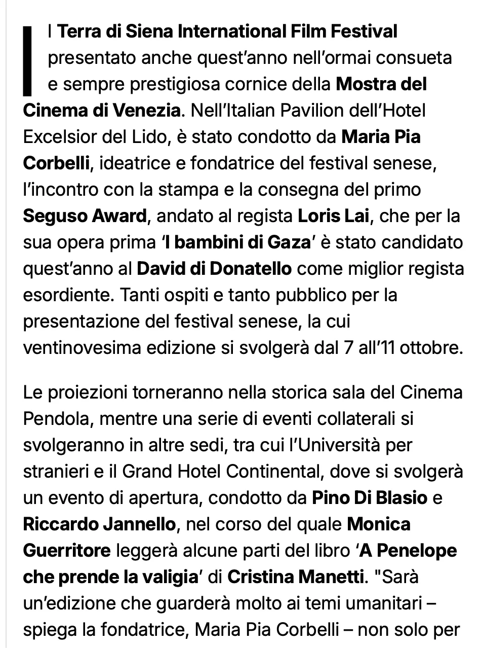 Rassegna Stampa 29° Terra di Siena International Film Festival 2025
