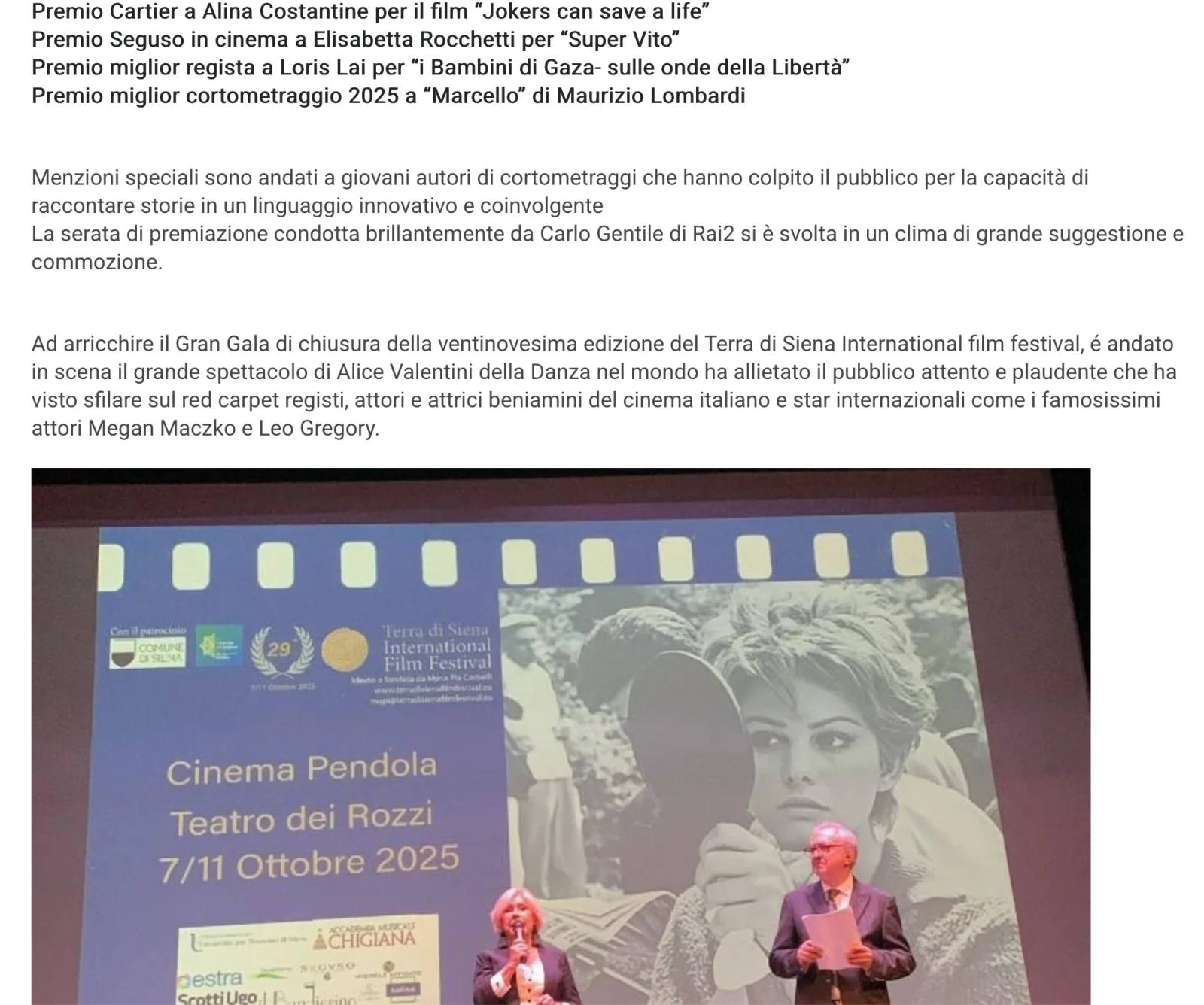 Rassegna Stampa 29° Terra di Siena International Film Festival 2025
