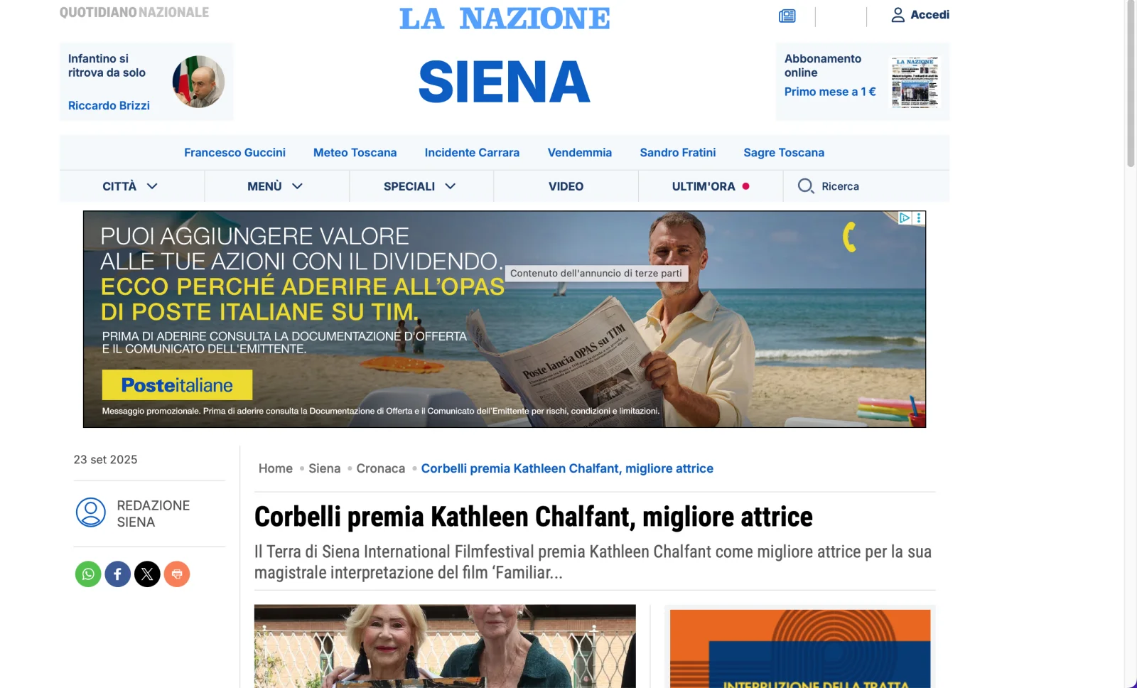 Rassegna Stampa 29° Terra di Siena International Film Festival 2025