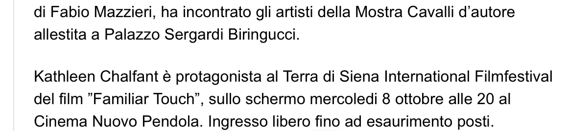 Rassegna Stampa 29° Terra di Siena International Film Festival 2025